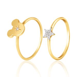 Disney Womens Stackable Ring Set Size 7 - Flash-Plated Rings Mickey Mouse Ring - CZ Star Ring