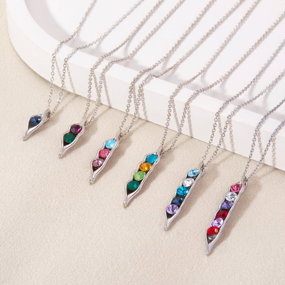 EVE'S ADDICTION Women's Custom Sterling Silver 6 Stone Peas in a Pod Pendant, (16" chain) - Birthstone Necklaces for Women - Pea Pod Jewelry - Personalized Gifts for Mom - Gifts for Mom