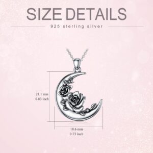 SIMONLY Valentines Day Gifts Sterling Silver Moon Crescent Shape Rose Flower Pendant Necklace Gothic Rose Necklace for Women