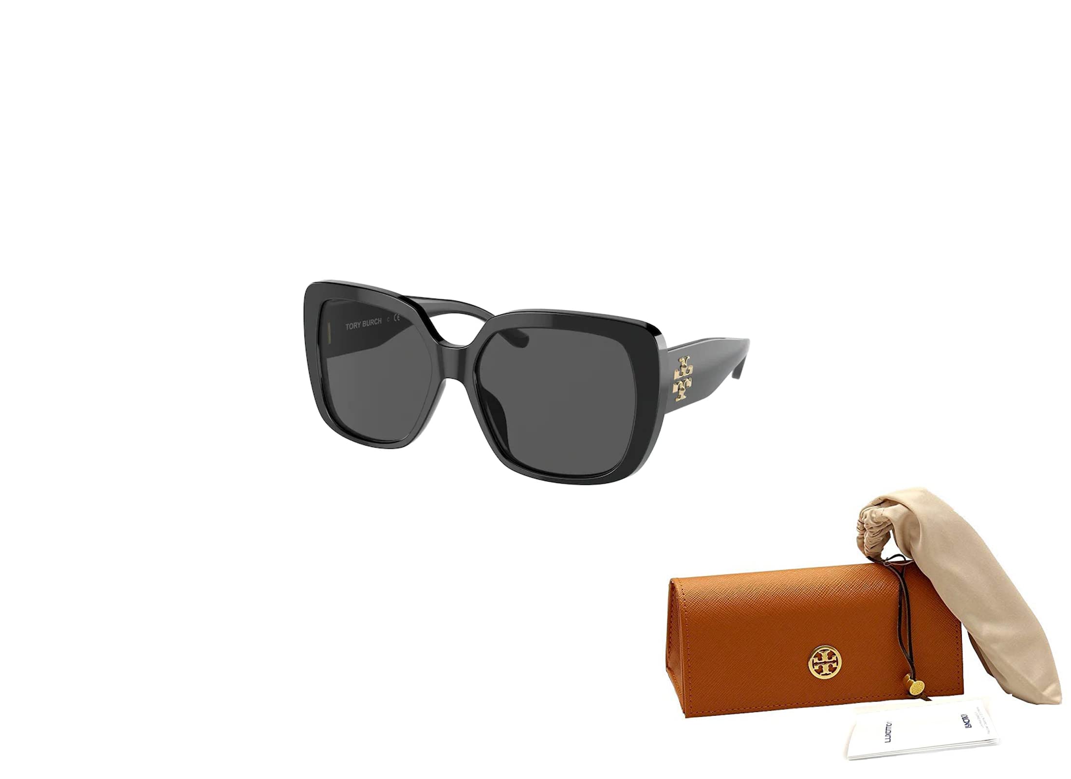 Tory Burch TY7112UM 17098G 57MM Black/Solid Grey Square Sunglasses for Women + BUNDLE With Designer iWear Eyewear Kit