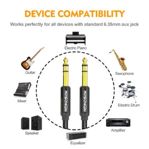 HOSONGIN 1/4 Inch TRS Instrument Cable 10ft 2-Pack [Nylon Braided Shielded], 1/4 Inch to 1/4 inch TRS Male to Male Plug Stereo Audio Cord, Quarter Inch 6.35mm Balanced Interconnect Line - 10 feet