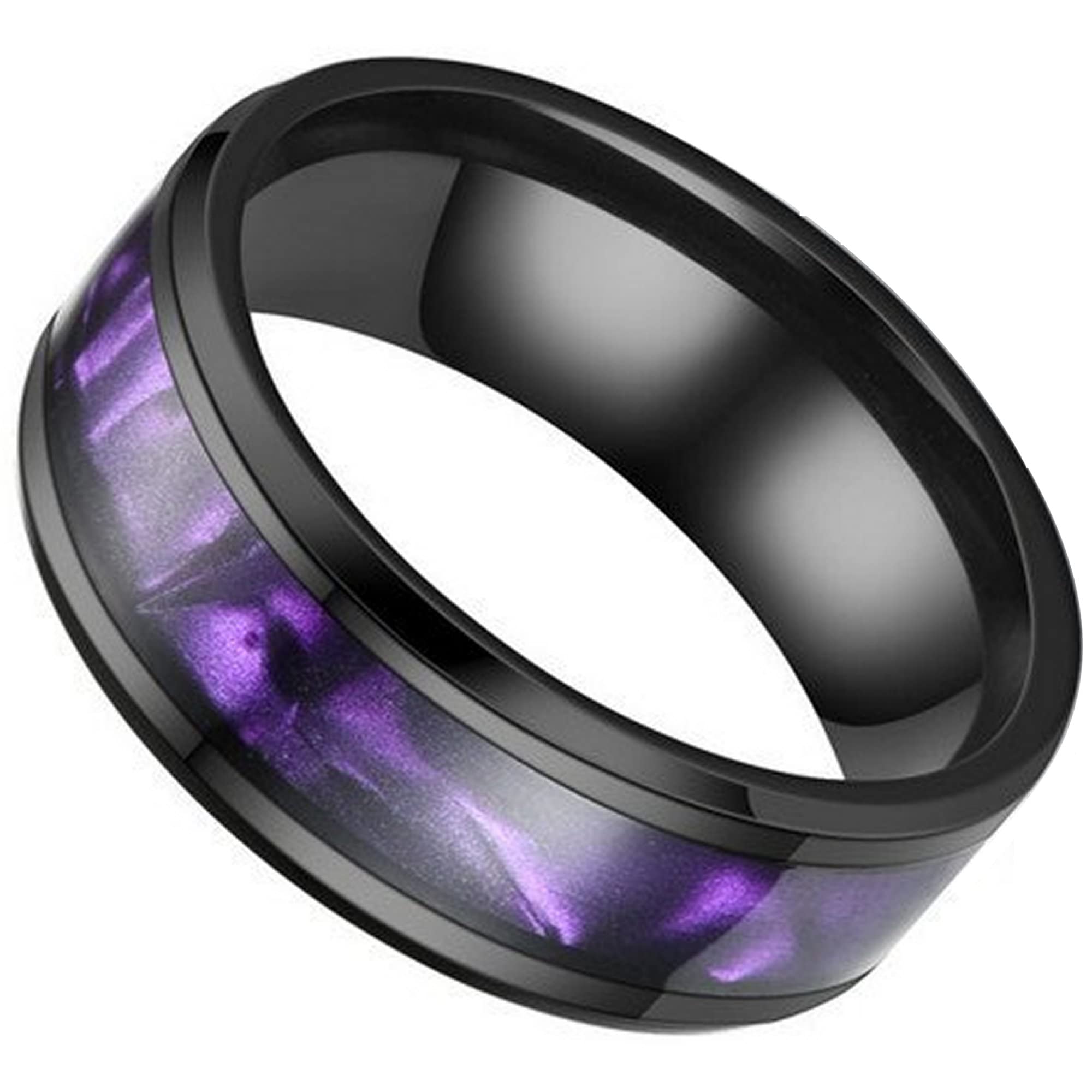 Synthetic Amethyst Ring Black Stainless Steel Purple Wedding Band Sizes 6-13 Mens Womens (6)