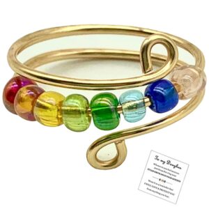 ycyhhw 2024 new ring fidget ring- rotatable bead rings,open adjustable ring,mood rings stress relieving rings (rainbow-gold)