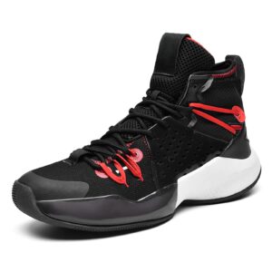 CJSPORX Mens Basketball Shoes Fashion High Top Running Sneakers Lightweight Sport Shoes for Athletic Black Red Size 8