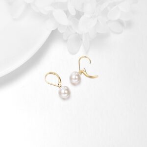 KECHO 14k Gold Freshwater Pearl Earrings for Women Real Gold Pearls Drop Dangle Leverback Jewelry Bridesmaid Gifts for Her