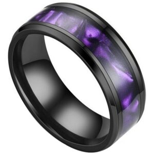 Synthetic Amethyst Ring Black Stainless Steel Purple Wedding Band Sizes 6-13 Mens Womens (6)