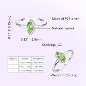 Jupiter Natural Peridot Silver Ring,925 Sterling Silver Genuine Gemstone Women Marquise Ring, 4*8mm Natural Peridot with Cut Surface, Gemstone, Peridot