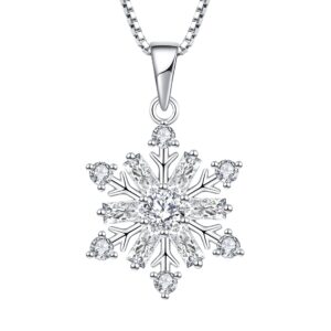 STARCHENIE White Snowflake Necklace 925 Sterling Silver Snowflake Pendant Jewelry Gift for Women