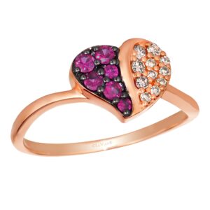 1/8 Carat Diamond and 1/5 Carat Red Ruby Heart Ring for Women in 14k Rose Gold cttw Promise Anniversary Ring Size 7.5 by LeVian