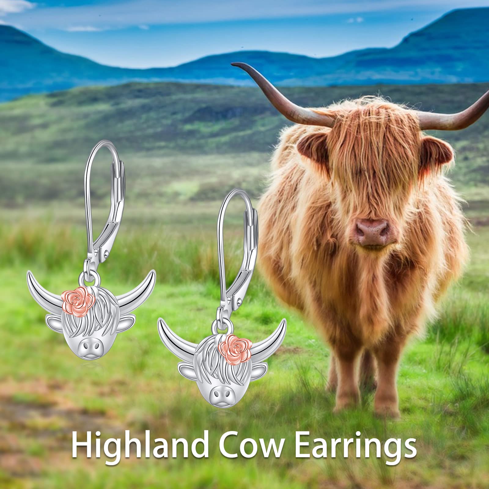 Highland Cow Dangle Earrings Sterling Silver Highland Cow Drop Earrings Gifts Women