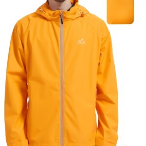 ATLASLAVA Men's Packable Rain Jackets Lightweight Waterproof Reflective Windbreaker Coat with Hood Cycling Running Golf Orange 2XL