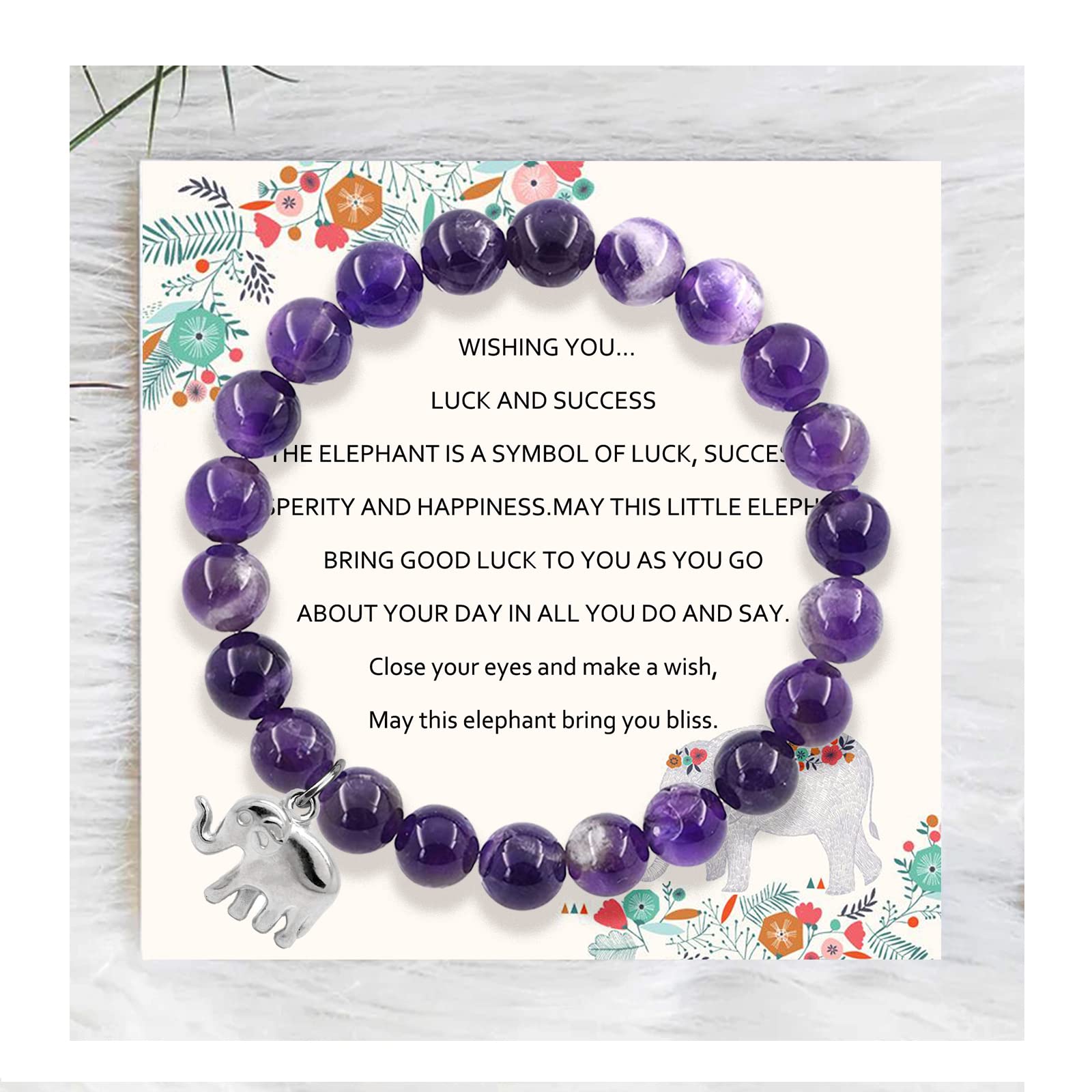 Elephant Gift for Women Lucky Elephant Bracelet for Women Elephant Gifts Good Luck Gifts for Women Luck Elephant Inspirational Gifts (Purple elephant bracelet)