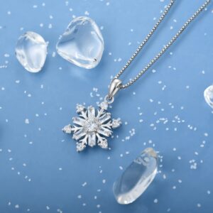 STARCHENIE White Snowflake Necklace 925 Sterling Silver Snowflake Pendant Jewelry Gift for Women