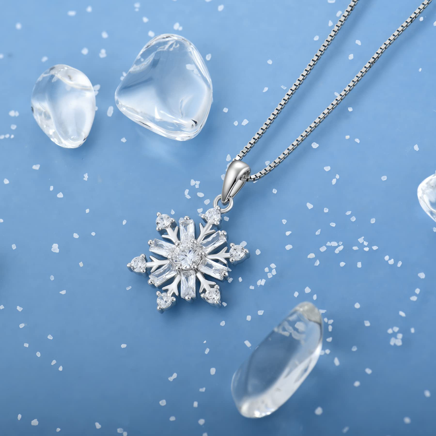 STARCHENIE White Snowflake Necklace 925 Sterling Silver Snowflake Pendant Jewelry Gift for Women