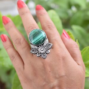 Rekha Gems Malachite Ring-925 Sterling Silver Ring-Vintage Ring-Handmade Ring-Birthday Gift-Green Gemstone Ring-Boho and Hippie Ring-Birthstone Ring-Malachite Jewelry- RMK13 (4.50 US)