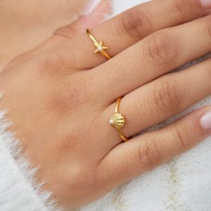 Disney The Little Mermaid Stackable Ring Set Size 7 - Starfish and Seashell Ring - Flash-Plated Rings for Women