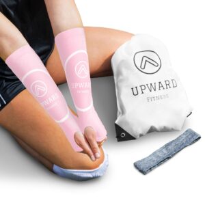 upward fitness - volleyball arm sleeves with passing protection forearm pads and comfortable thumbhole design- includes bag and headband - perfect for girls and boys (m/l pink)