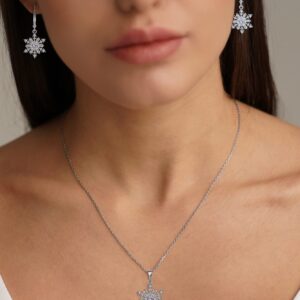 STARCHENIE White Snowflake Necklace 925 Sterling Silver Snowflake Pendant Jewelry Gift for Women