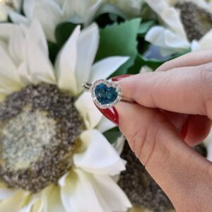 1 3/4 Carat White and Blue Topaz Heart Halo Ring for Women in 14k White Gold Anniversary Promise Ring Size 8 by LeVian