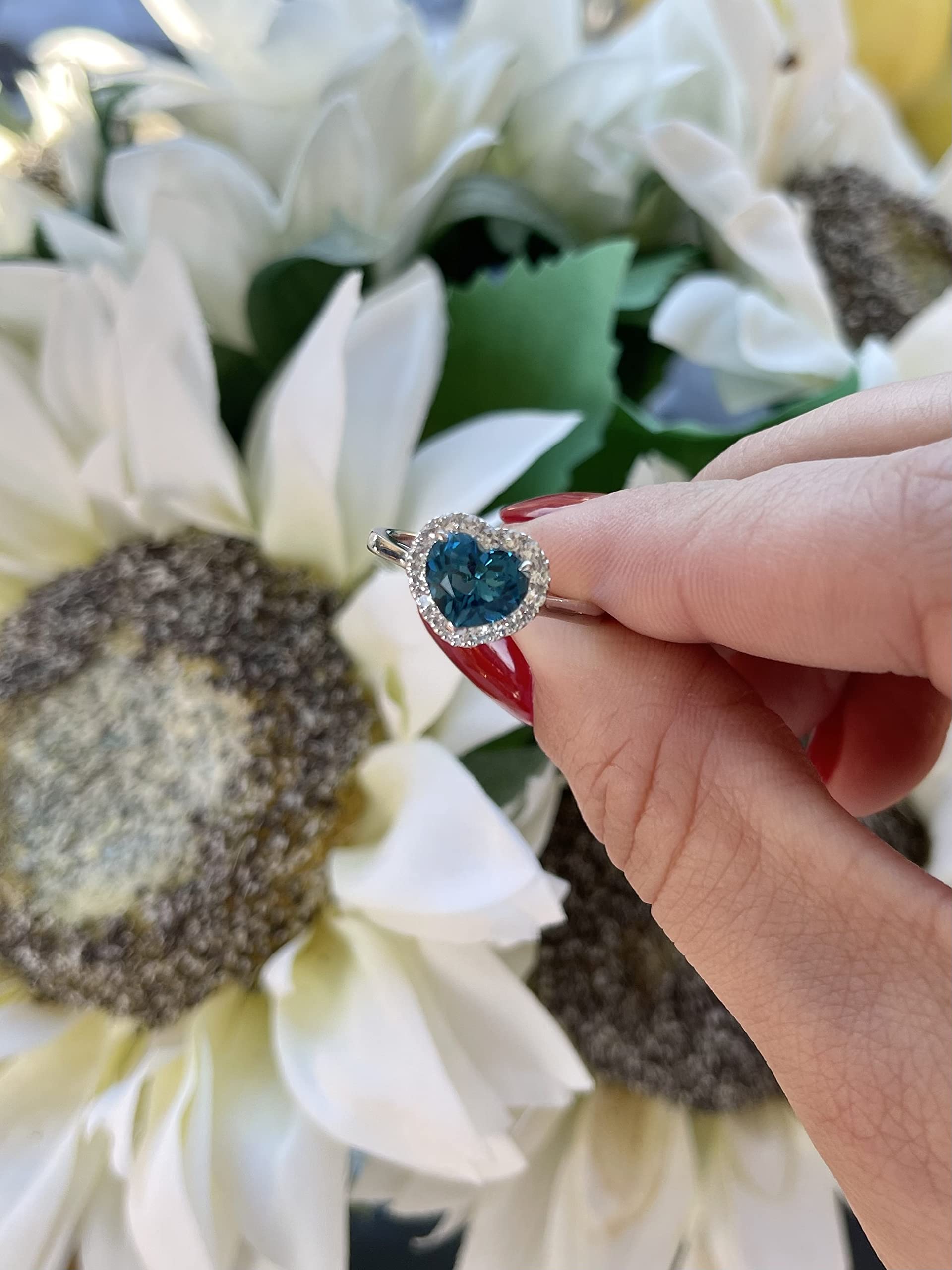 1 3/4 Carat White and Blue Topaz Heart Halo Ring for Women in 14k White Gold Anniversary Promise Ring Size 8 by LeVian