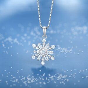 STARCHENIE White Snowflake Necklace 925 Sterling Silver Snowflake Pendant Jewelry Gift for Women