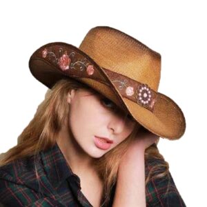 wellatent cowboy hats for women, brown cowgirl hats classic straw western hats for women music festival party beach.