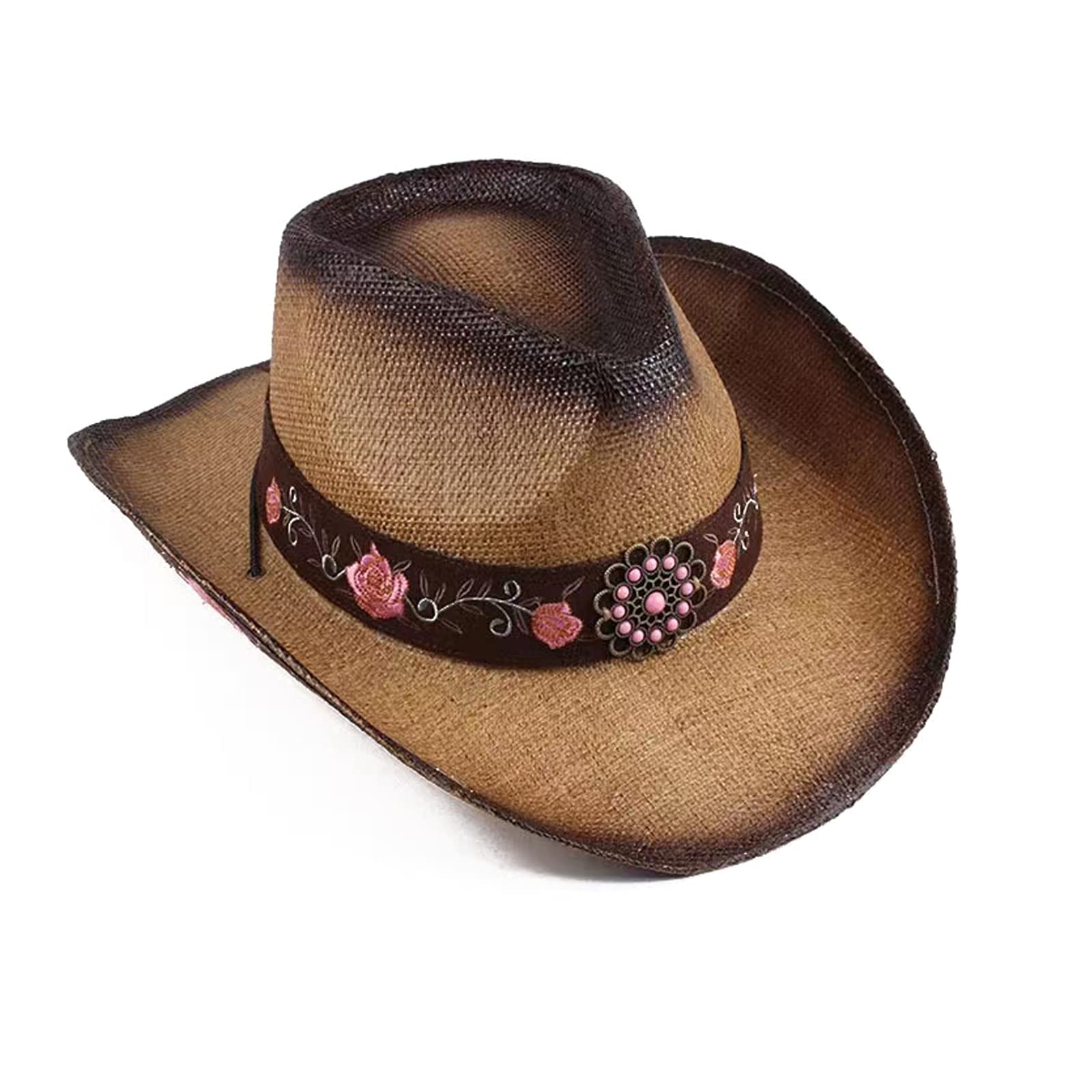 WELLATENT Cowboy Hats for Women, Brown Cowgirl Hats Classic Straw Western Hats for Women Music Festival Party Beach.