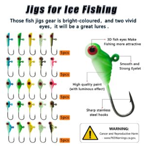 CWSDXM Glow Ice Fishing Jigs Winter ice Fishing Lures Ice Fishing Gear for Ice Jigging Panfish, Pike, Walleye, Perch and Crappies 25pcs…