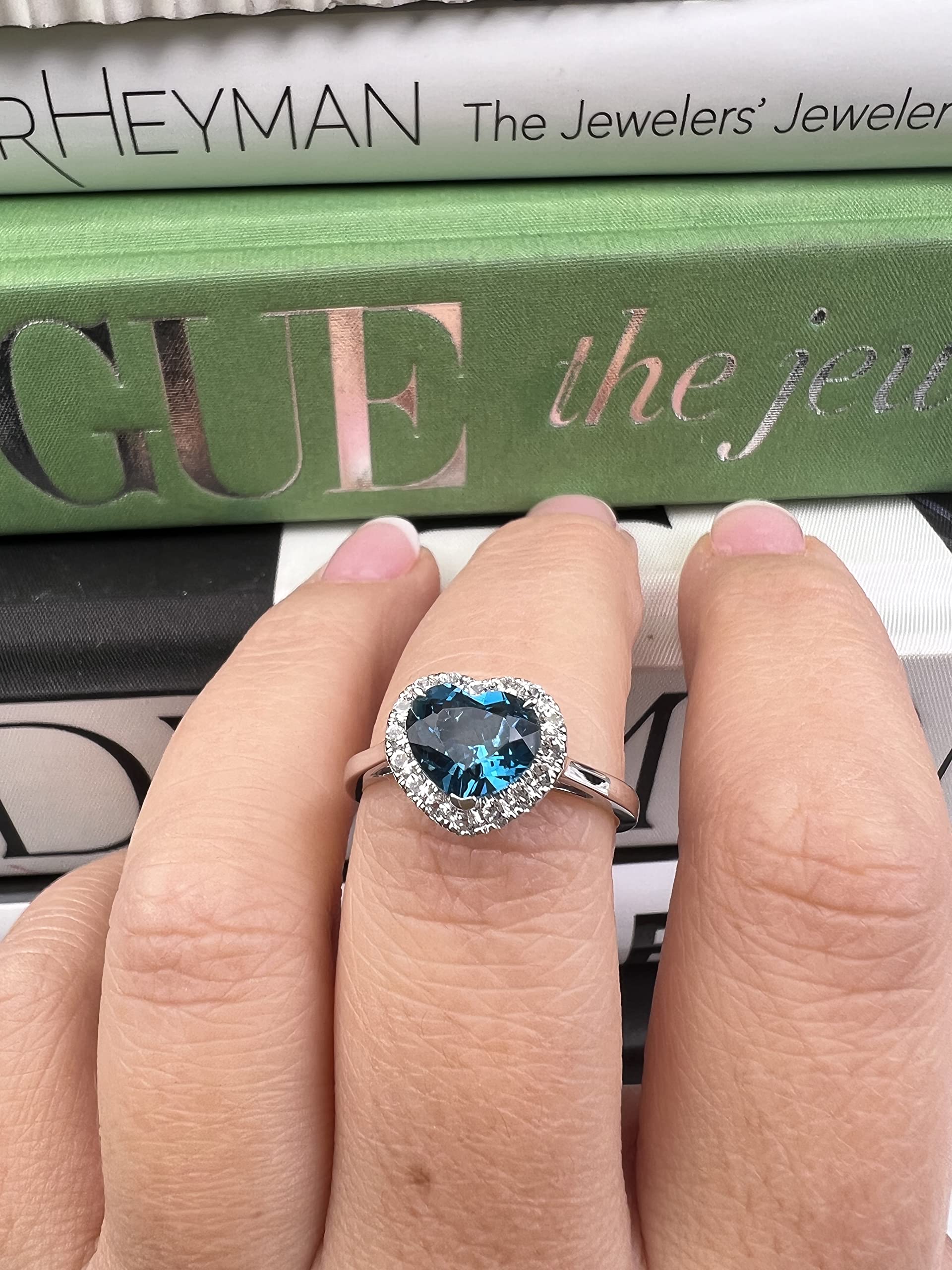 1 3/4 Carat White and Blue Topaz Heart Halo Ring for Women in 14k White Gold Anniversary Promise Ring Size 8 by LeVian