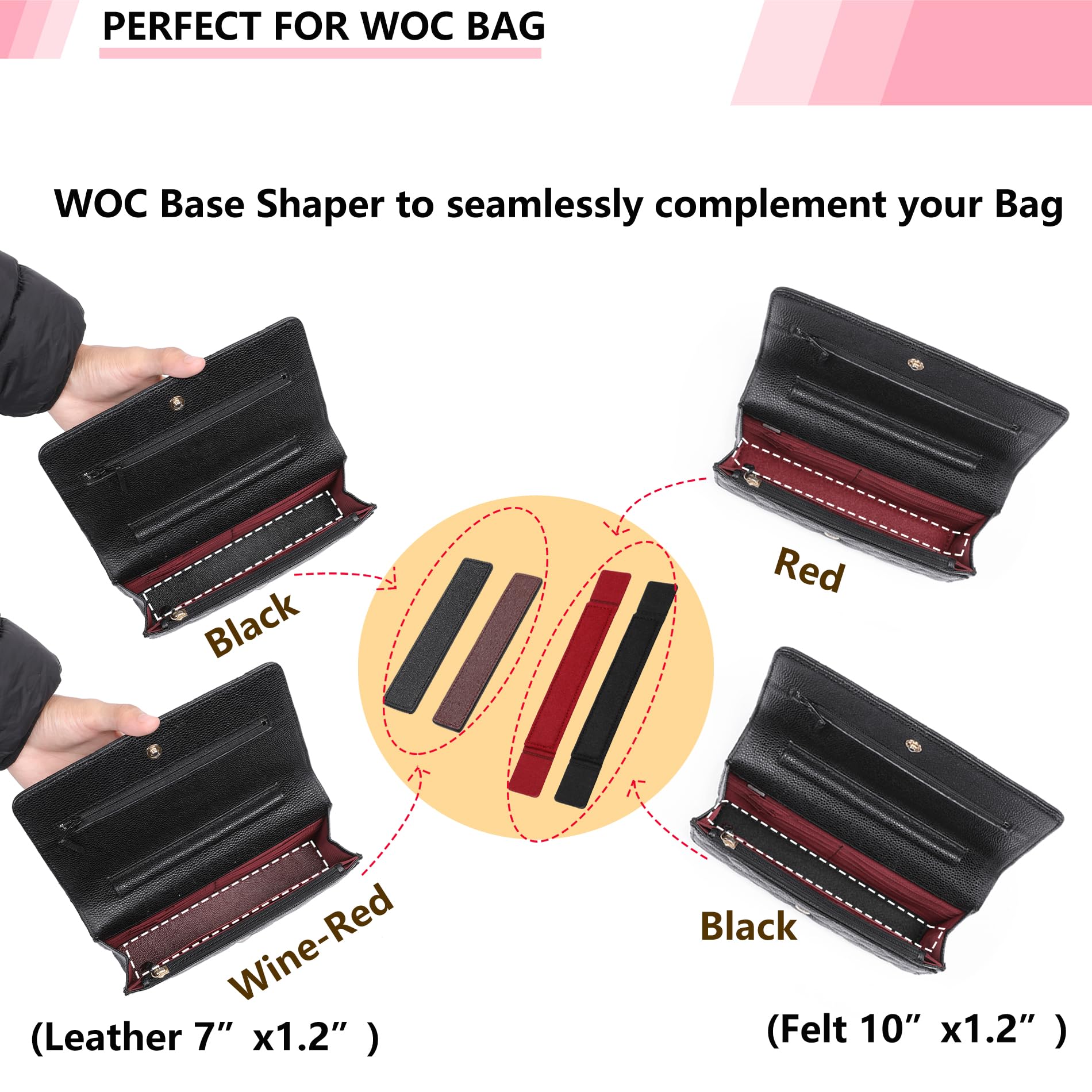 OAikor Base Shaper for WOC Handbag,Purse Bottom Insert for Wallet on Chain Bags,WOC Shaper Felt Bag Shaper Saver,C hanel WOC Base Shaper,Ultimate Protection and Support (Black,10"x1.2")