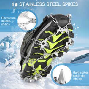 Crampons, 19 Spikes Ice Cleats Traction Snow Grips for Hiking Boots, Shoes Women Men Kids, Safe Protect for Hiking Fishing Climbing Mountaineering(Size-XL)