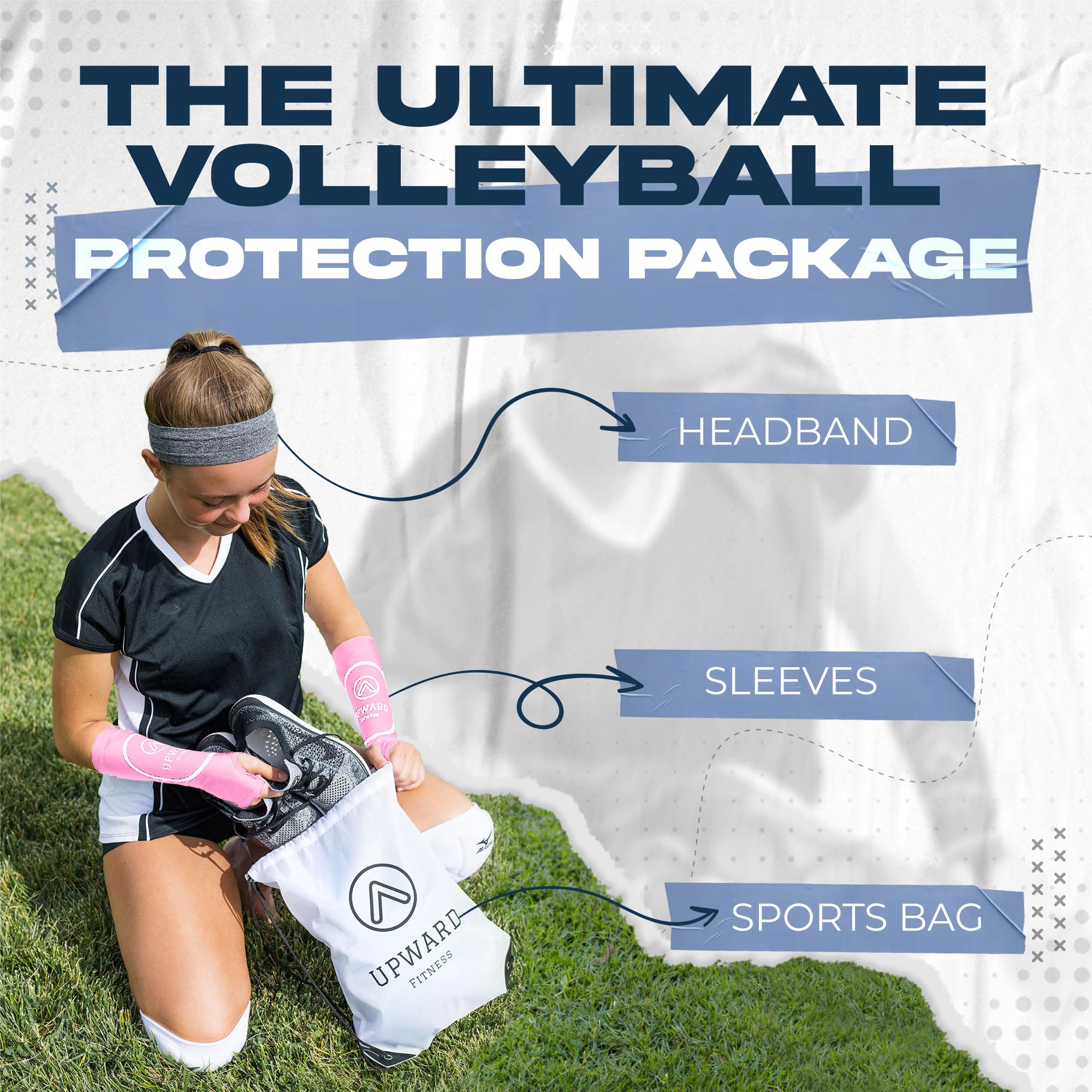 Upward Fitness - Volleyball Arm Sleeves with Passing Protection Forearm Pads and Comfortable Thumbhole Design- Includes Bag and Headband - Perfect For Girls and Boys (M/L Pink)