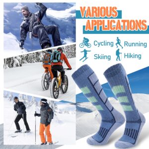 ANTSANG Mens Womens Merino Wool Ski Socks Thermal Warm Winter Thick Knee High Gift Socks Skiing Snowboarding Socks 3 Pairs(Arrow-Ski Grey/Blue A,M)