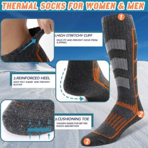 ANTSANG Mens Womens Merino Wool Ski Socks Thermal Warm Winter Thick Knee High Gift Socks Skiing Snowboarding Socks 3 Pairs(Arrow-Ski Grey/Blue A,M)