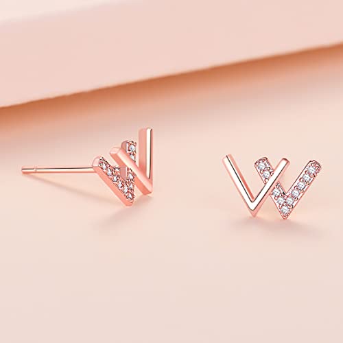 Women Earrings Letter V Zircon Stud 925 Sterling Silver Jewelry (gold)