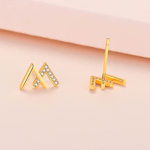 Women Earrings Letter V Zircon Stud 925 Sterling Silver Jewelry (gold)