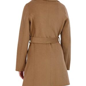 Tahari Women's Ella Lightweight Double Face Wool Wrap Coat with Tie Belt, Solid Camel, Medium