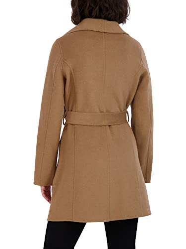 Tahari Women's Ella Lightweight Double Face Wool Wrap Coat with Tie Belt, Solid Camel, Medium