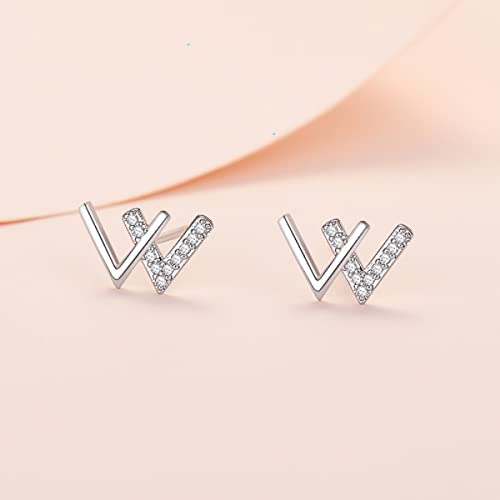 Women Earrings Letter V Zircon Stud 925 Sterling Silver Jewelry (gold)