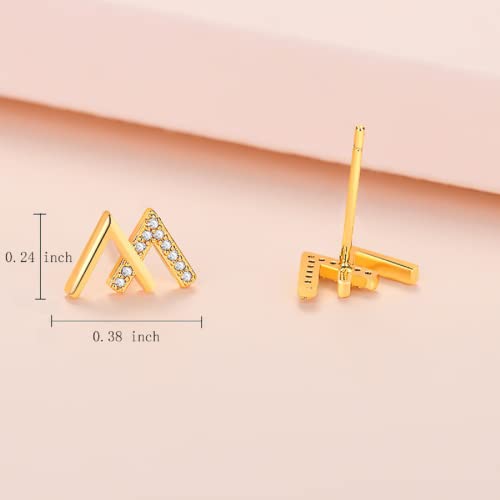 Women Earrings Letter V Zircon Stud 925 Sterling Silver Jewelry (gold)