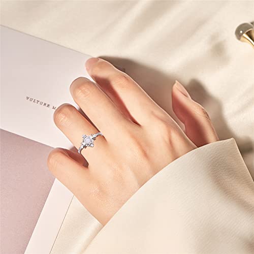 Yearace Genuine Moonstone Ring 925 Sterling Silver Moon Phase Ring Round Moonstone Cubic Zirconia Statement Band Finger Minimalist Ring for Women Girls with Gift Box