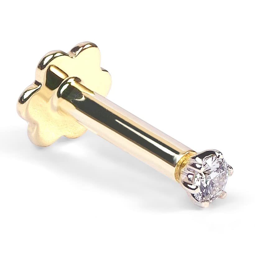 Demira Natural Diamond (0.02-0.16ct) Nosepin in 14K Gold in 6MM Post. nose pin, lip labret, or Monroe ring. (Yellow Gold, 0.02ct Diamond)