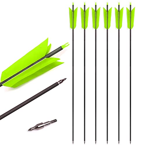 Lamehfyo 31" Carbon Arrows Target Flu-Flu Arrows Spine 500 Hunting and Target Practice Arrows with 4pcs Turkey Feathers for Small Game Hunting Shooting (6pcs, Green)