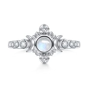 Yearace Genuine Moonstone Ring 925 Sterling Silver Moon Phase Ring Round Moonstone Cubic Zirconia Statement Band Finger Minimalist Ring for Women Girls with Gift Box