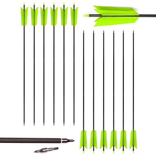 Lamehfyo 31" Carbon Arrows Target Flu-Flu Arrows Spine 500 Hunting and Target Practice Arrows with 4pcs Turkey Feathers for Small Game Hunting Shooting (6pcs, Green)