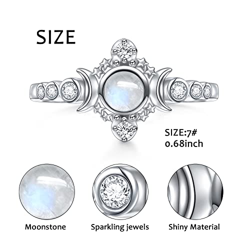 Yearace Genuine Moonstone Ring 925 Sterling Silver Moon Phase Ring Round Moonstone Cubic Zirconia Statement Band Finger Minimalist Ring for Women Girls with Gift Box