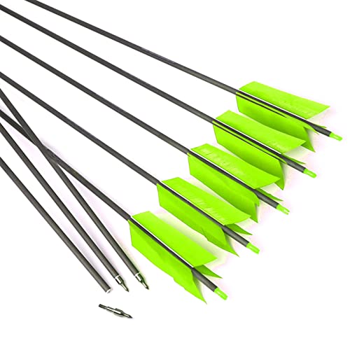 Lamehfyo 31" Carbon Arrows Target Flu-Flu Arrows Spine 500 Hunting and Target Practice Arrows with 4pcs Turkey Feathers for Small Game Hunting Shooting (6pcs, Green)