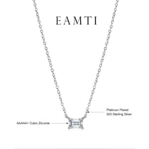 EAMTI 925 Sterling Silver Necklaces for Women Emerald Cut White Gold Plated Dainty Necklace Solitaire 1 Carat Cubic Zirconia Pendant Necklace