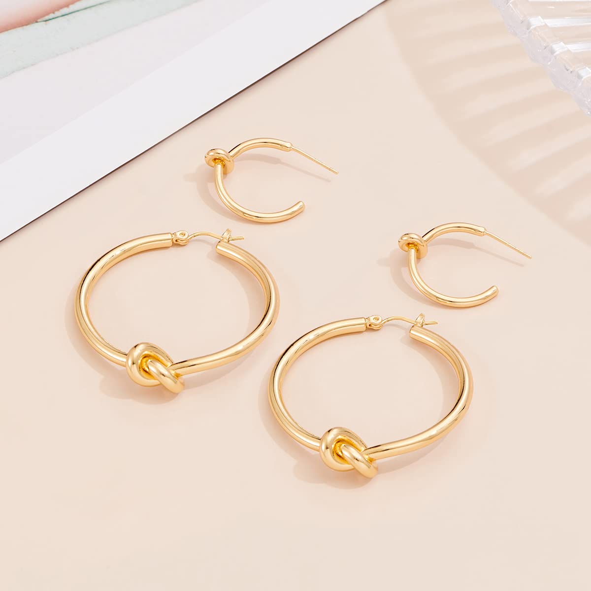 Large Gold Knot Hoop Earrings for Women Statement 18K Gold Hoop Earrings Lightweight Hoops Trendy Gold Hoops Fashion Jewelry