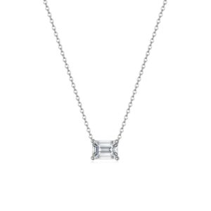 EAMTI 925 Sterling Silver Necklaces for Women Emerald Cut White Gold Plated Dainty Necklace Solitaire 1 Carat Cubic Zirconia Pendant Necklace